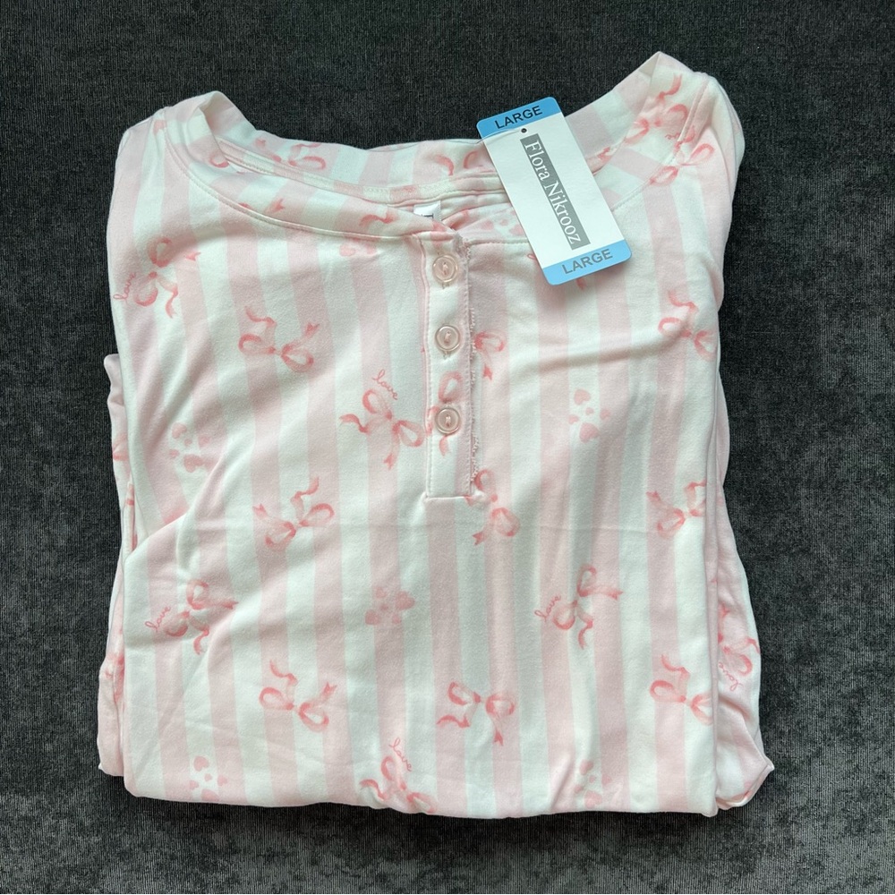 NWT Flora Nikrooz 2-Piece Pink Bows Pajama Set - Picture 11 of 15
